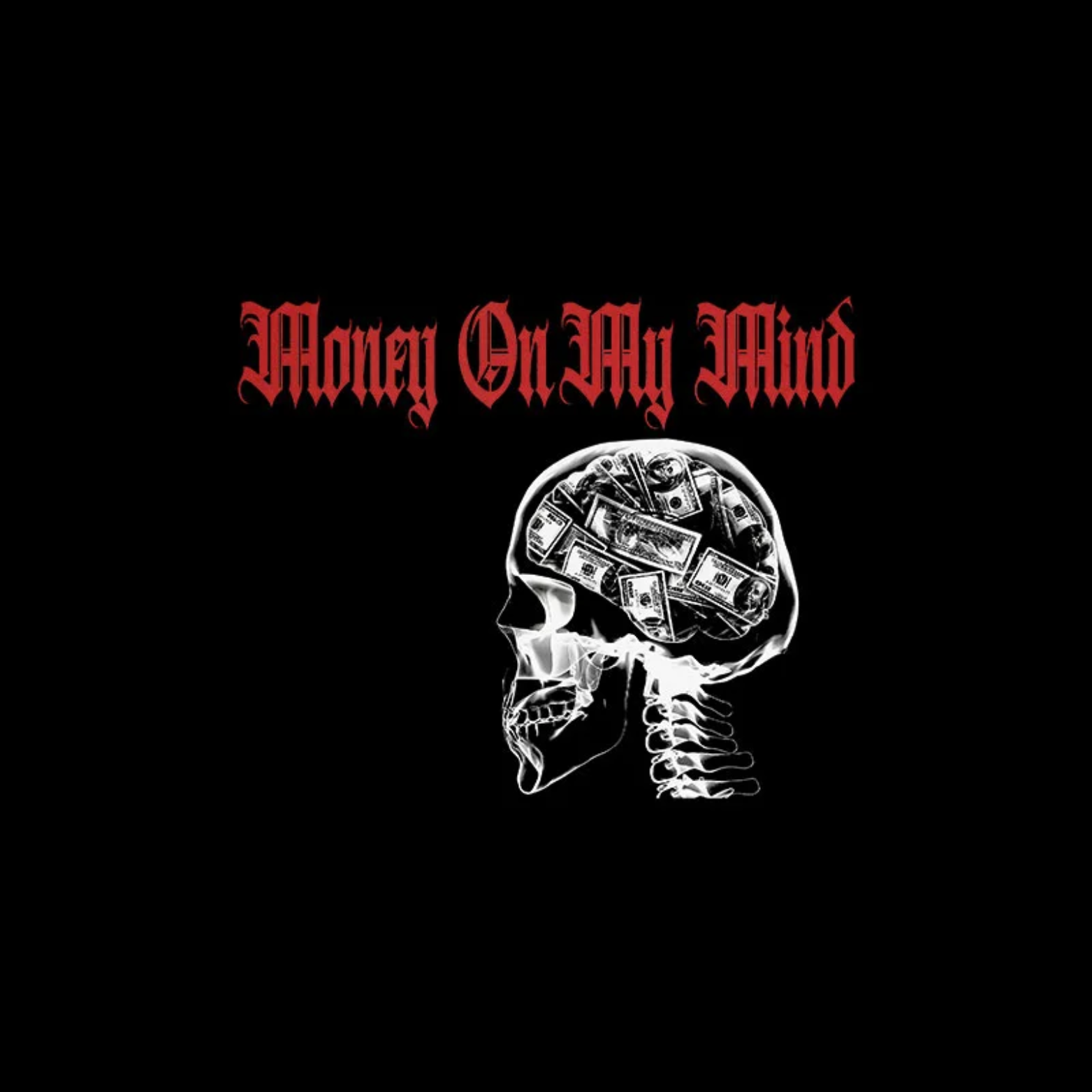 MONEY ON MY MIND Wealthy Skull Brain Black Print T-Shirt