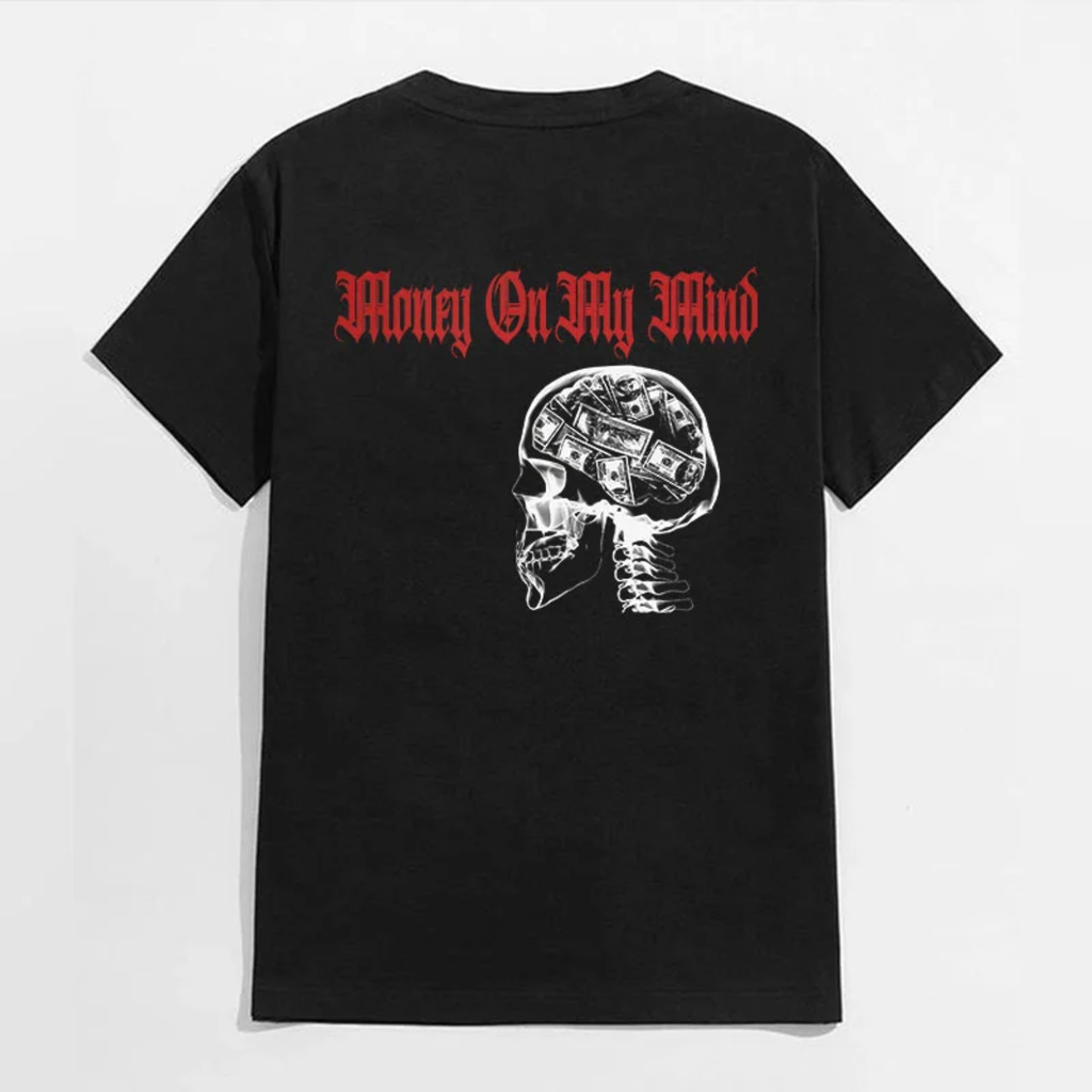 MONEY ON MY MIND Wealthy Skull Brain Black Print T-Shirt