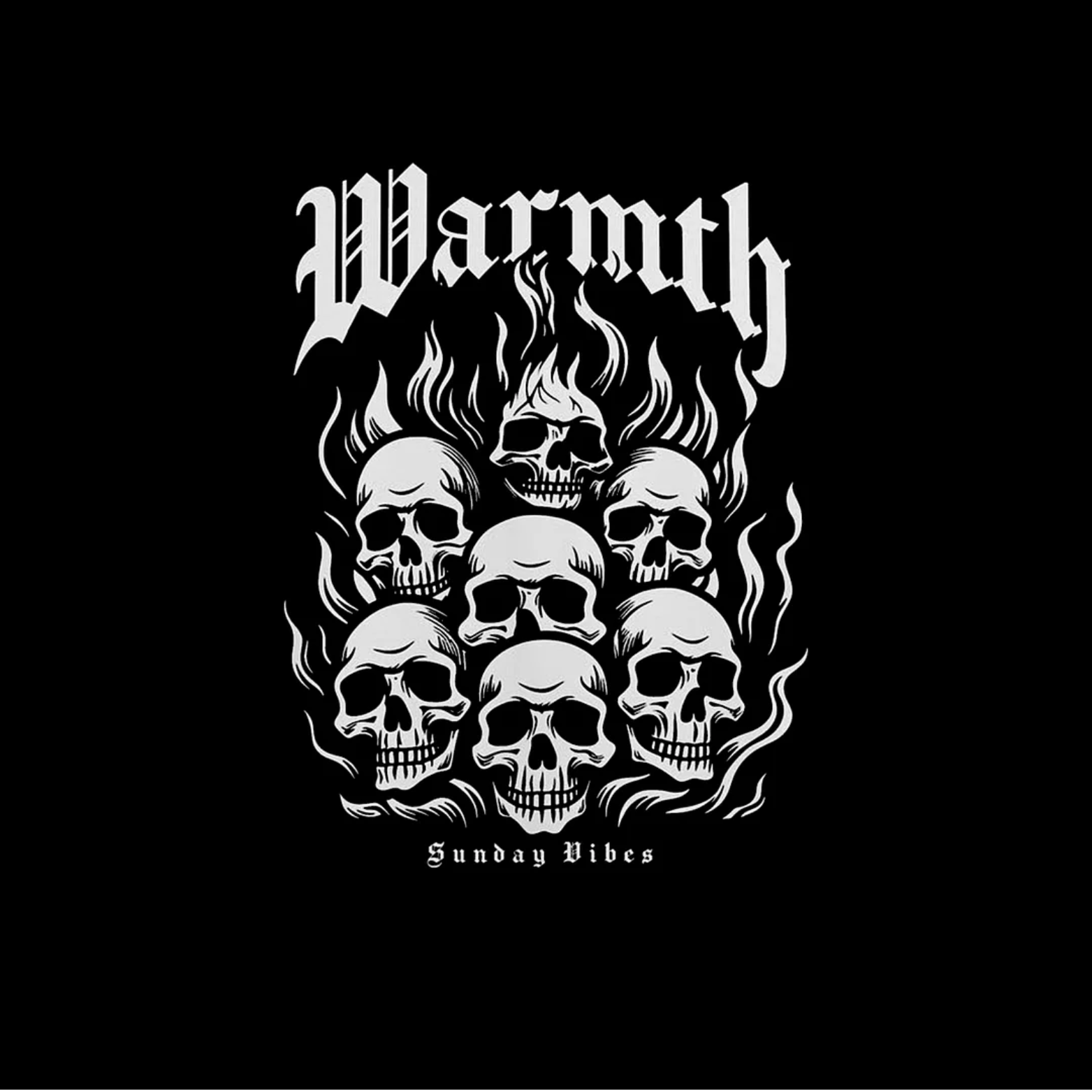 WARMTH Skulls in the Burning Fire Black Print T-shirt