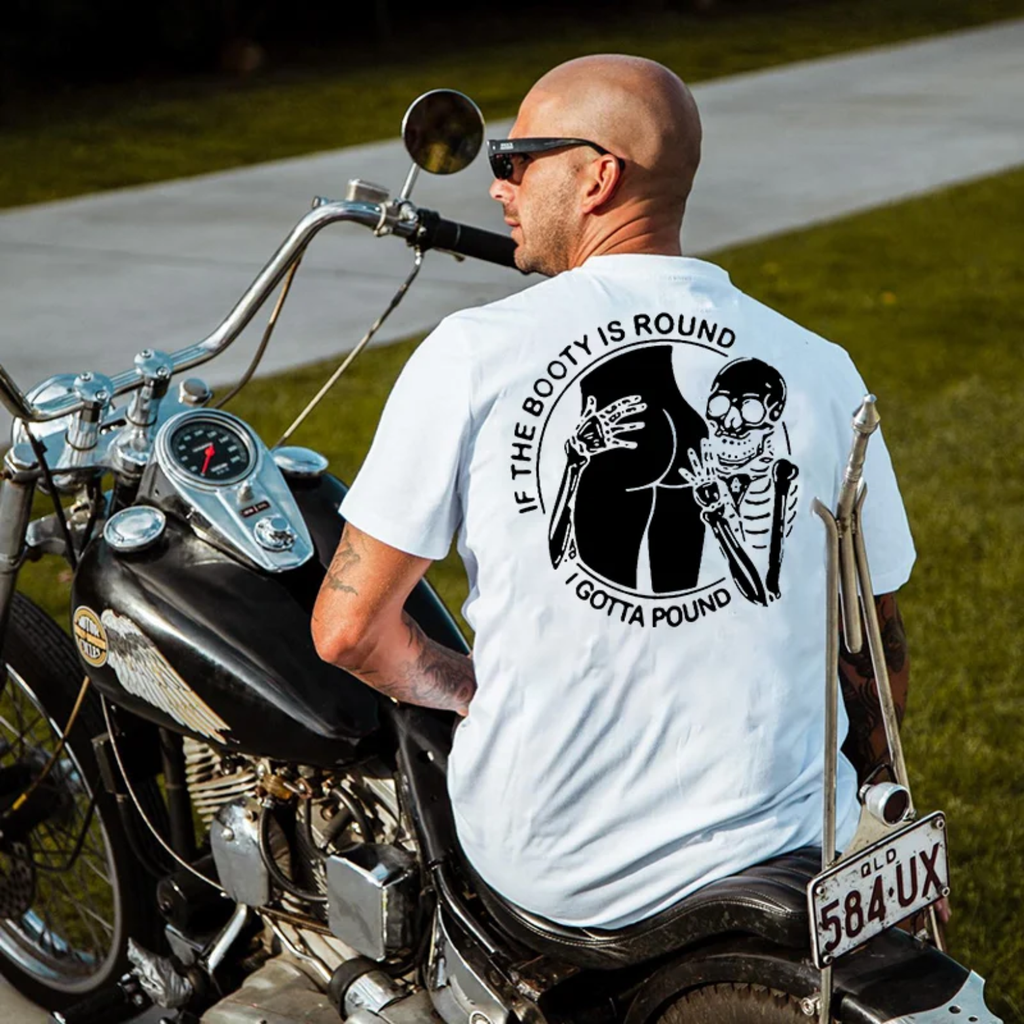 IF THE BOOTY IS ROUND Skull with Naked Ass Graphic White Print T-shirt