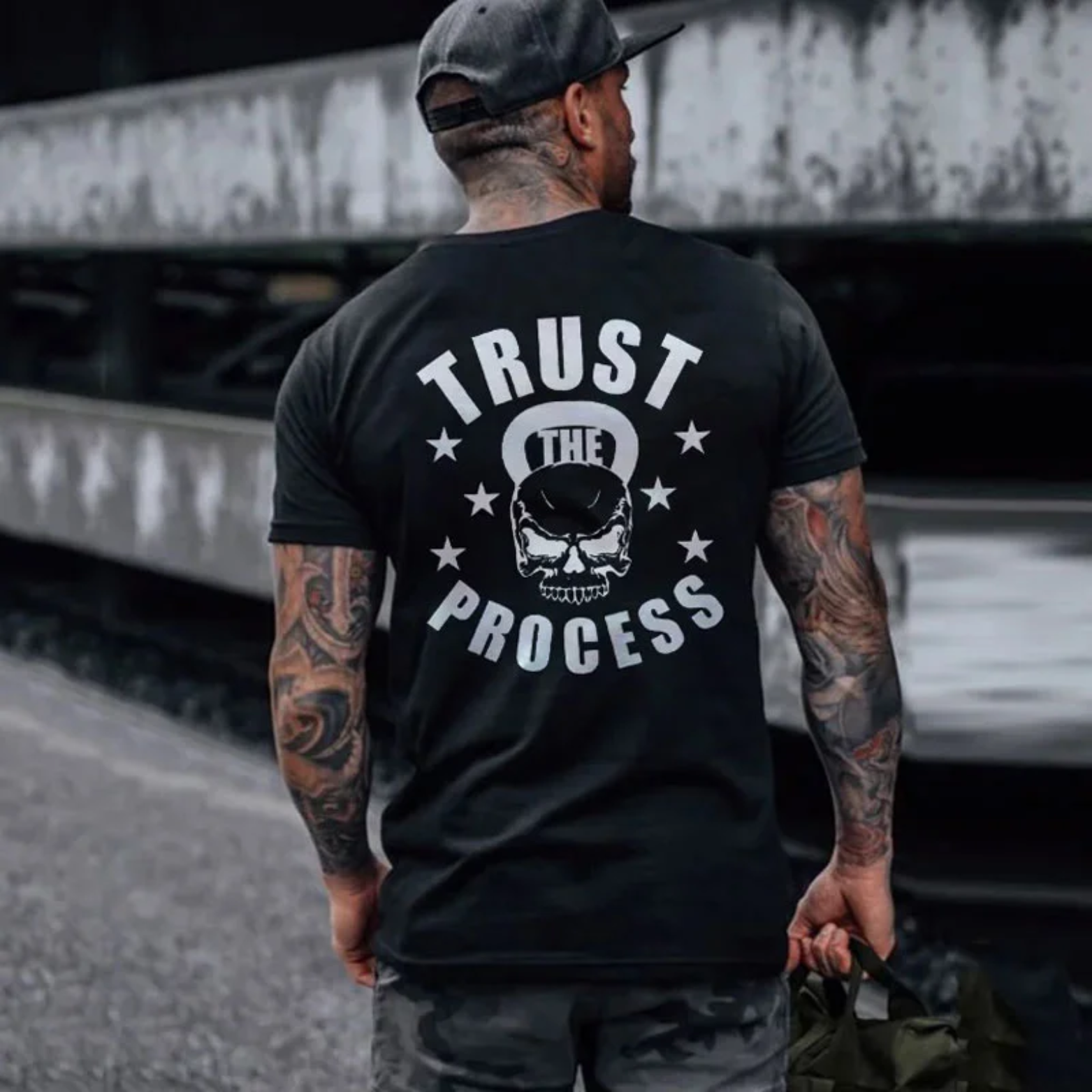 TRUST THE PROCESS Skull Casual Graphic Black Print T-shirt