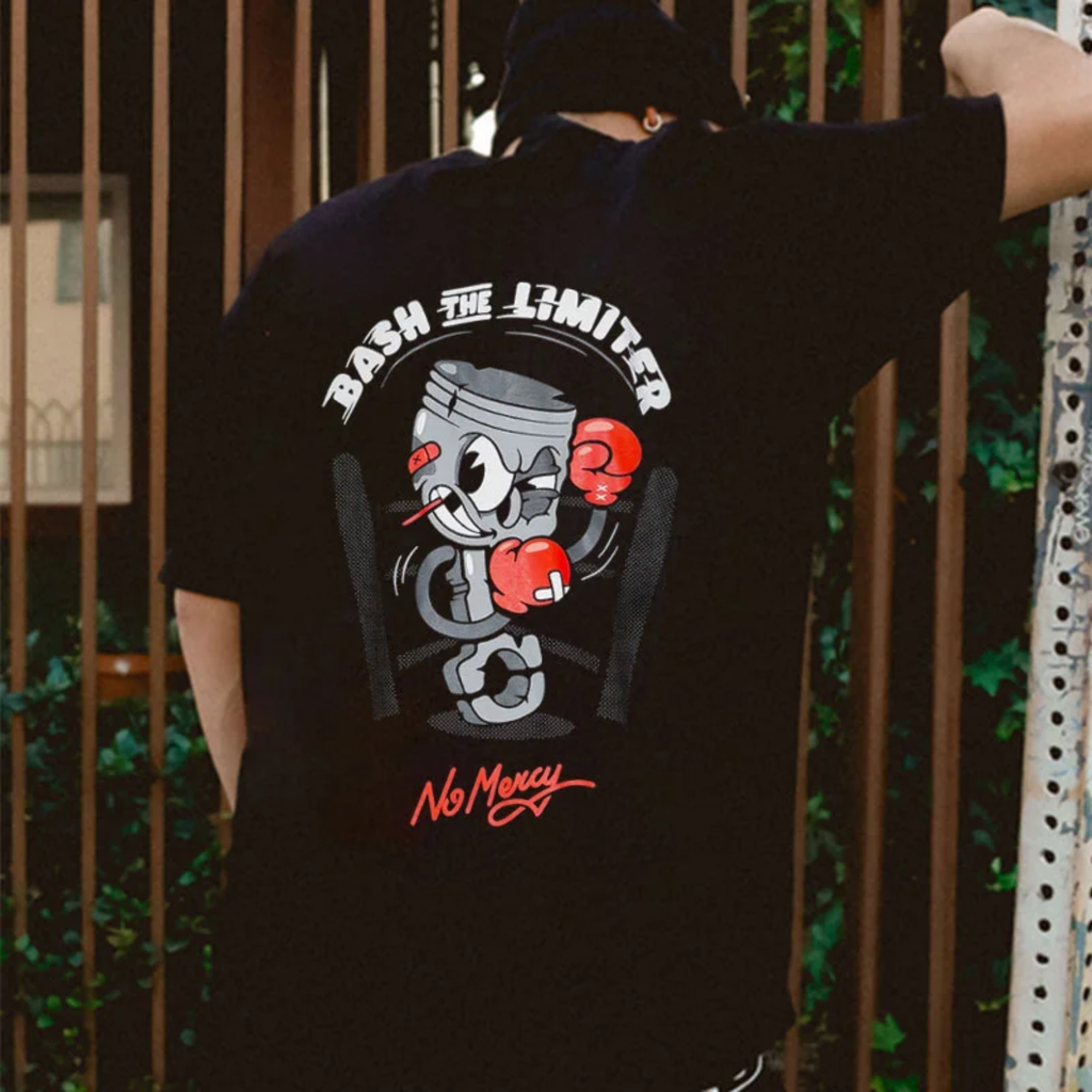 BASH THE LIMITER No Mercy Fighting Tool Man Graphic Black Print T-shirt