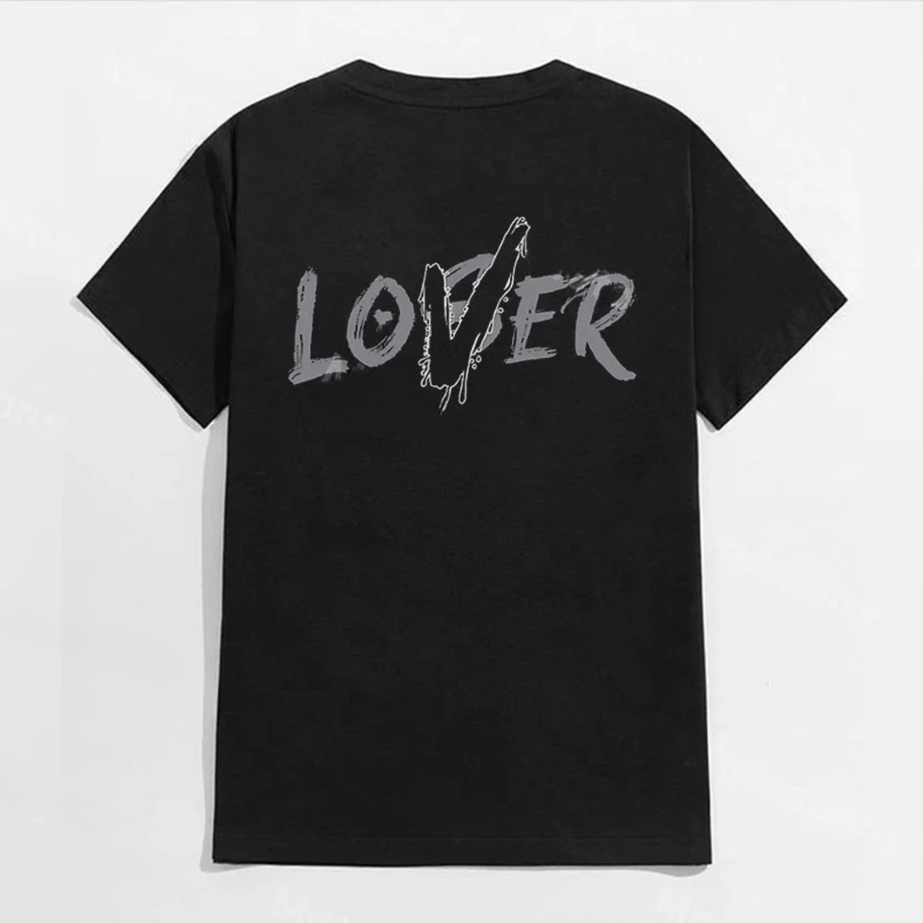 LOVER Letter Graphic Casual Black Print T-shirt