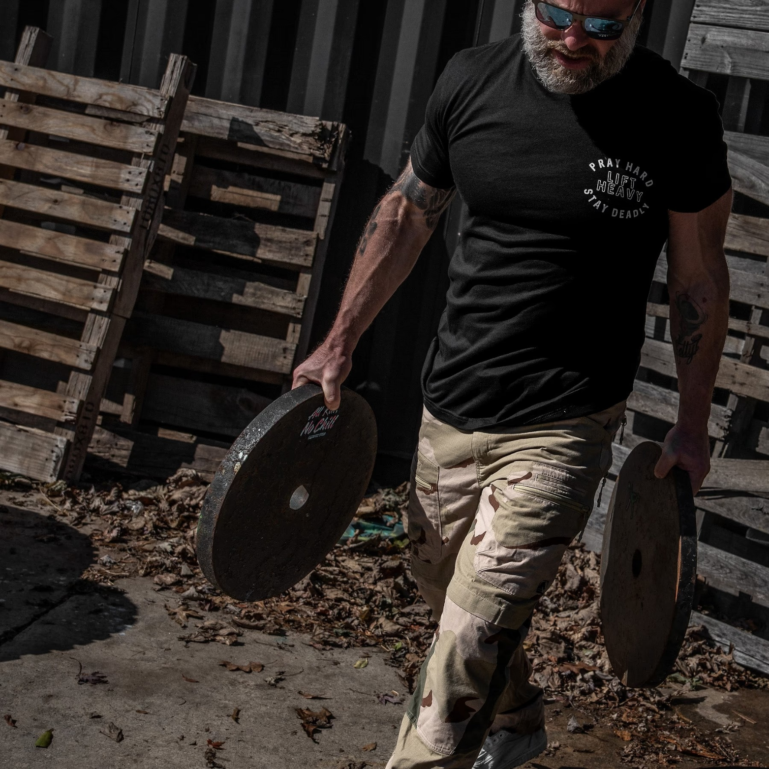 Pray Hard. Lift Heavy. Stay Deadly. Men's T-Shirt