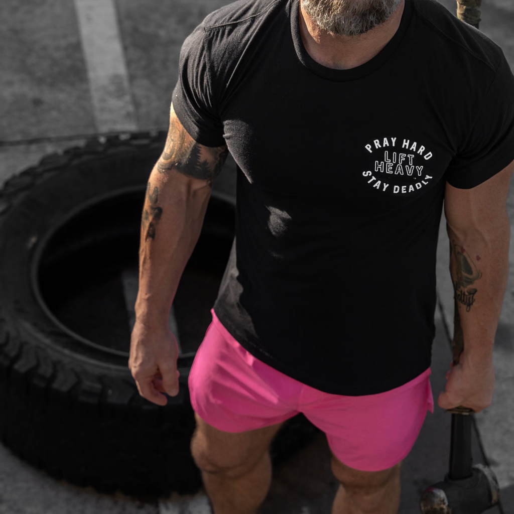 Pray Hard. Lift Heavy. Stay Deadly. Men's T-Shirt