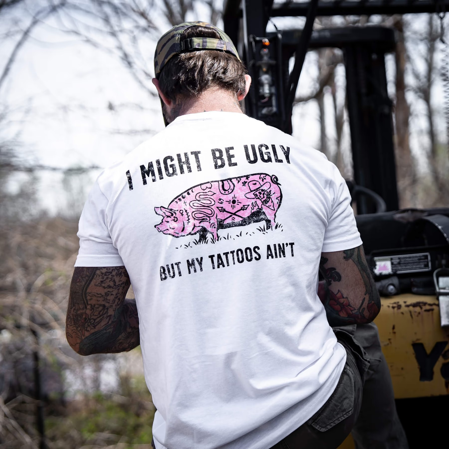 I Might Be Ugly but My Tattoos Ain't Pig Men's T-Shirt