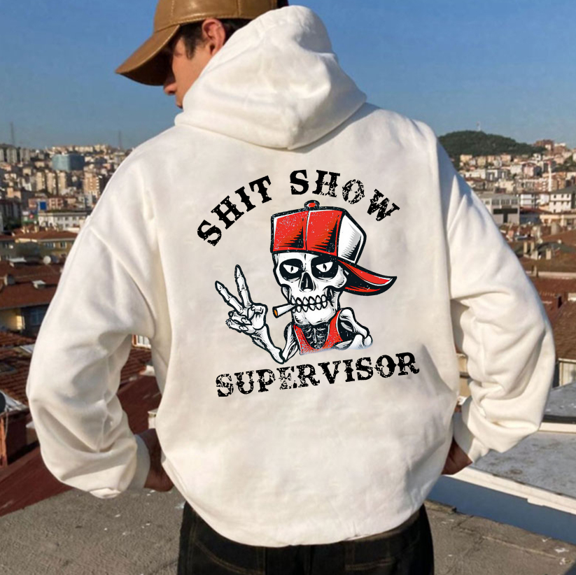 SHIT SHOW SUPERVISOR Skeleton Black Print Hoodie