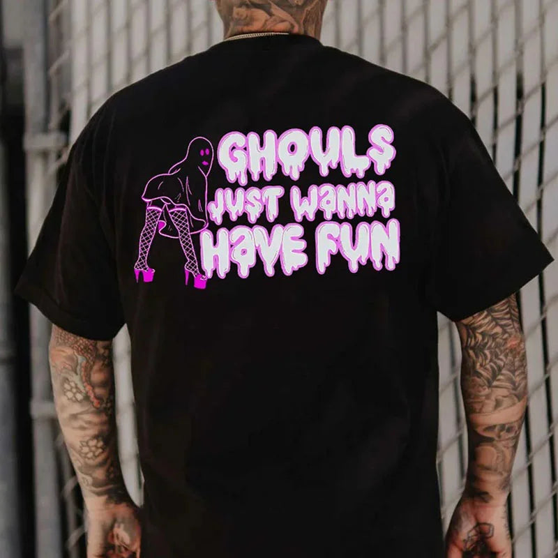 GHOULS JUST WANNA HAVE FUN Sexy Naughty Ghost Print Men's T-shirt
