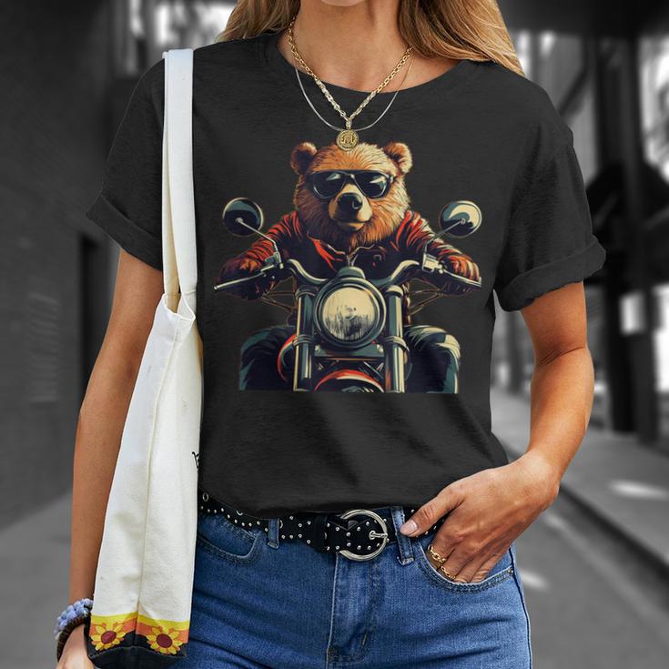 Biker Bear Costume With Cool Sunglasses And Motorcycle T-Shirt