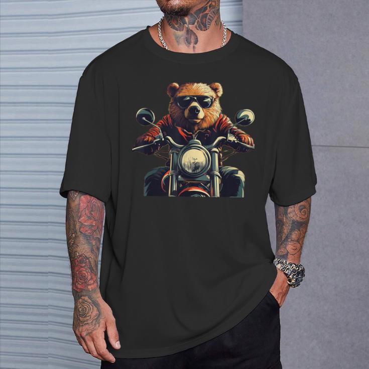 Biker Bear Costume With Cool Sunglasses And Motorcycle T-Shirt