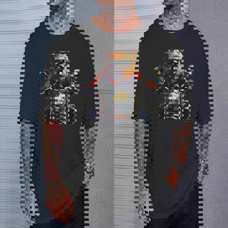 Biker Bear Costume With Cool Sunglasses And Motorcycle T-Shirt