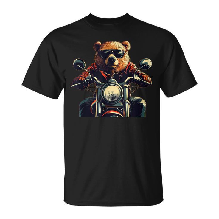 Biker Bear Costume With Cool Sunglasses And Motorcycle T-Shirt