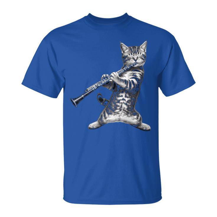 Cat Playing The Clarinet For Cat Lover Cat Mom Cat Dad T-Shirt