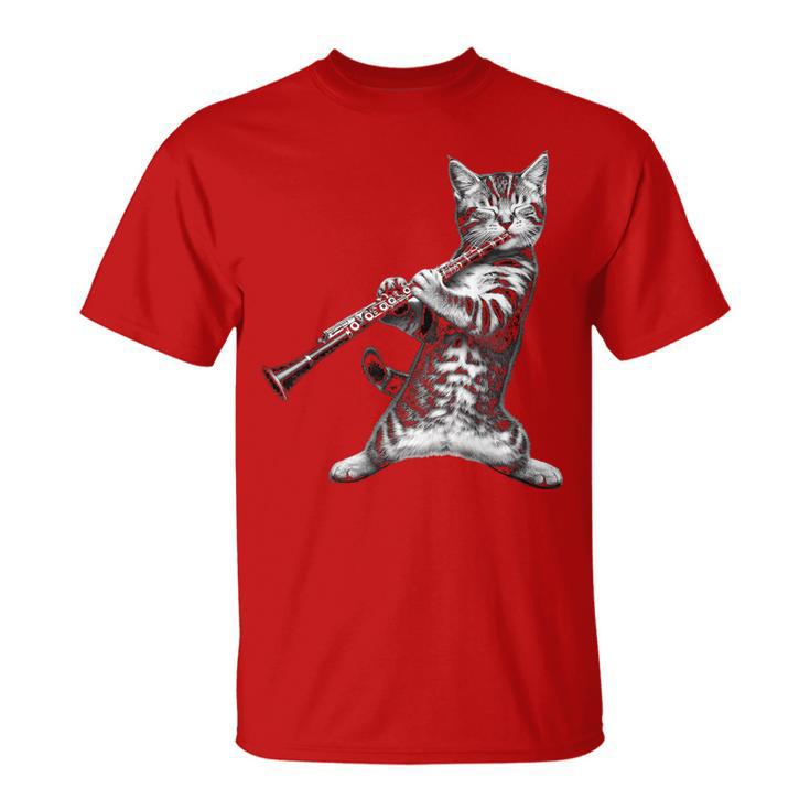 Cat Playing The Clarinet For Cat Lover Cat Mom Cat Dad T-Shirt