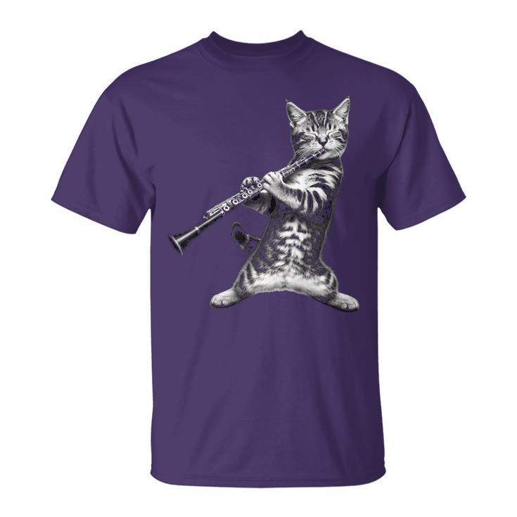 Cat Playing The Clarinet For Cat Lover Cat Mom Cat Dad T-Shirt