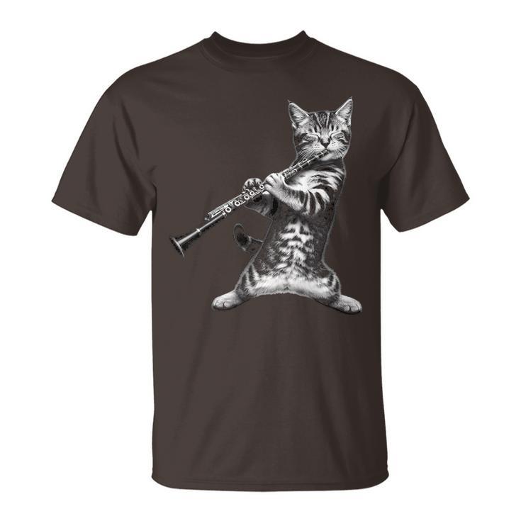 Cat Playing The Clarinet For Cat Lover Cat Mom Cat Dad T-Shirt