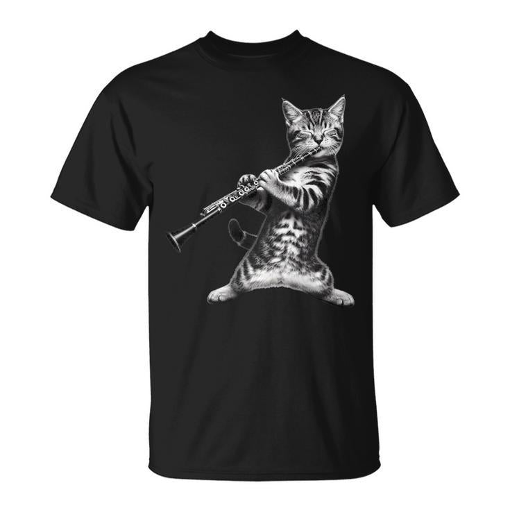 Cat Playing The Clarinet For Cat Lover Cat Mom Cat Dad T-Shirt