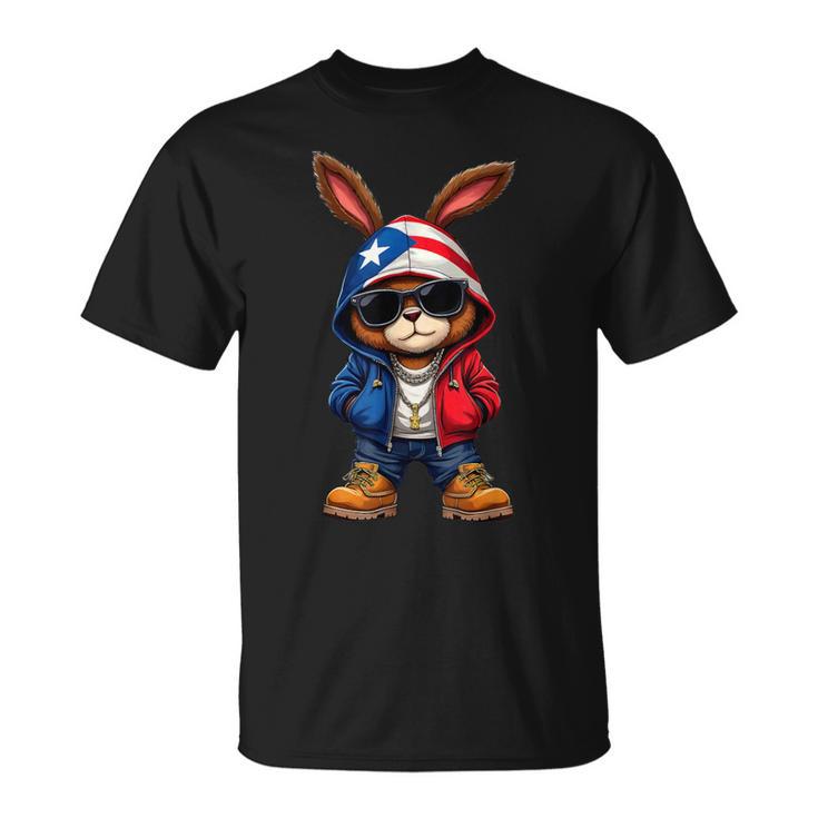 Cool Bunny Puerto Rican Flag Outfit Vibes Boricua T-Shirt