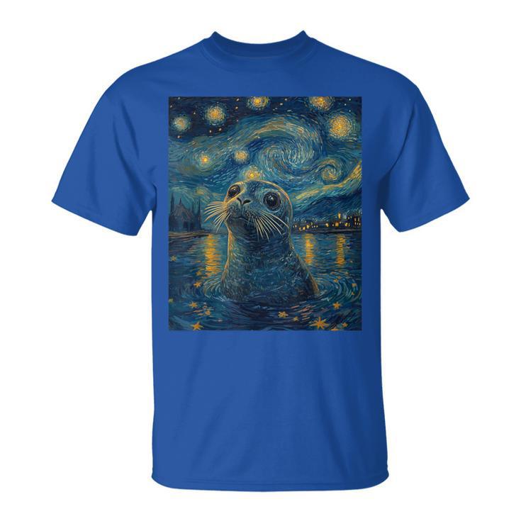 Cute Seal Sea Lion Van Gogh Style Starry Night Graphic T-Shirt