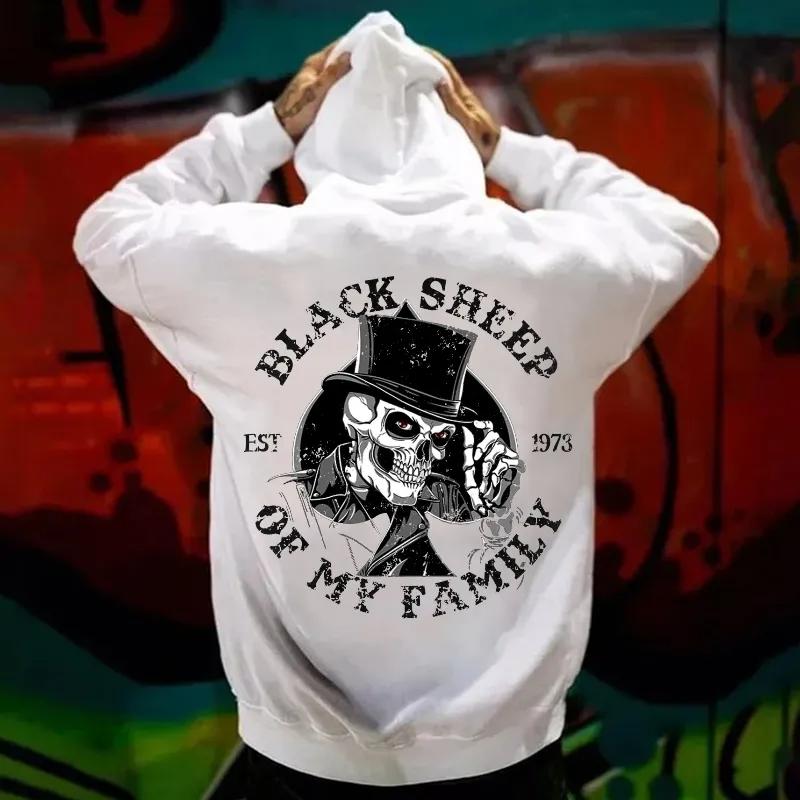 BLACK SHEEP OF MY FAMILY Skeleton Print Men's Hoodie, Tops Menswear, Unisex Casual Cotton Streetwear