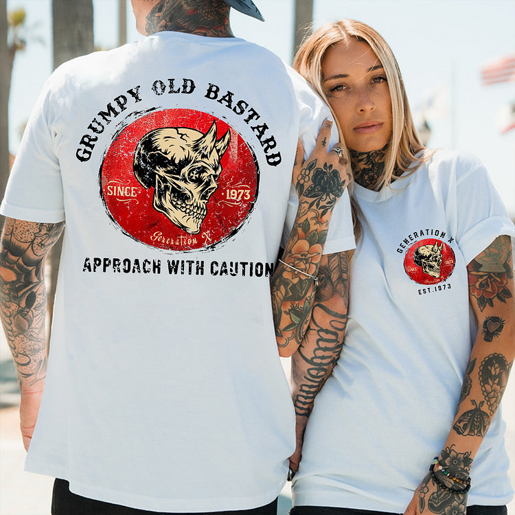 Generation X 2 Side T-shirt, Grumpy Old Bastard Approach With Caution Print T-Shirt