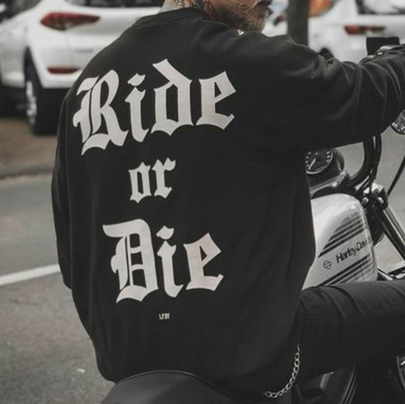 Ride or Die Design Letter Casual Graphic Black Print Sweatshirt
