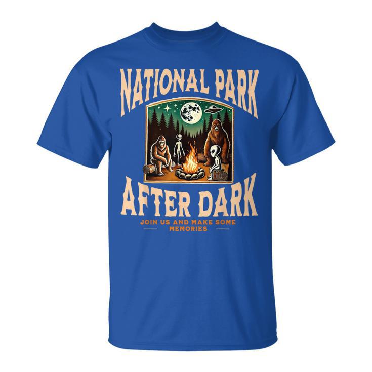 National Park After Dark Alien Bigfoot Campfire T-Shirt