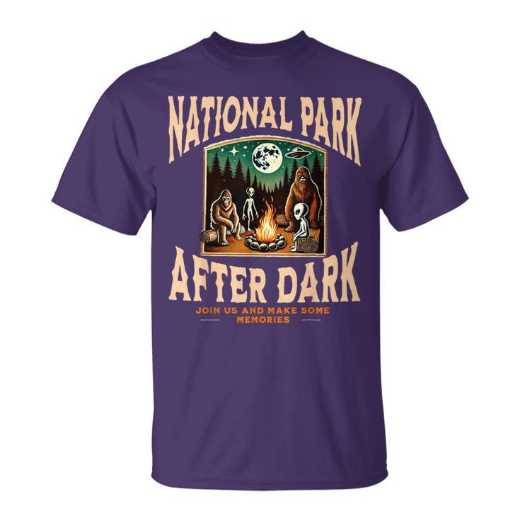 National Park After Dark Alien Bigfoot Campfire T-Shirt