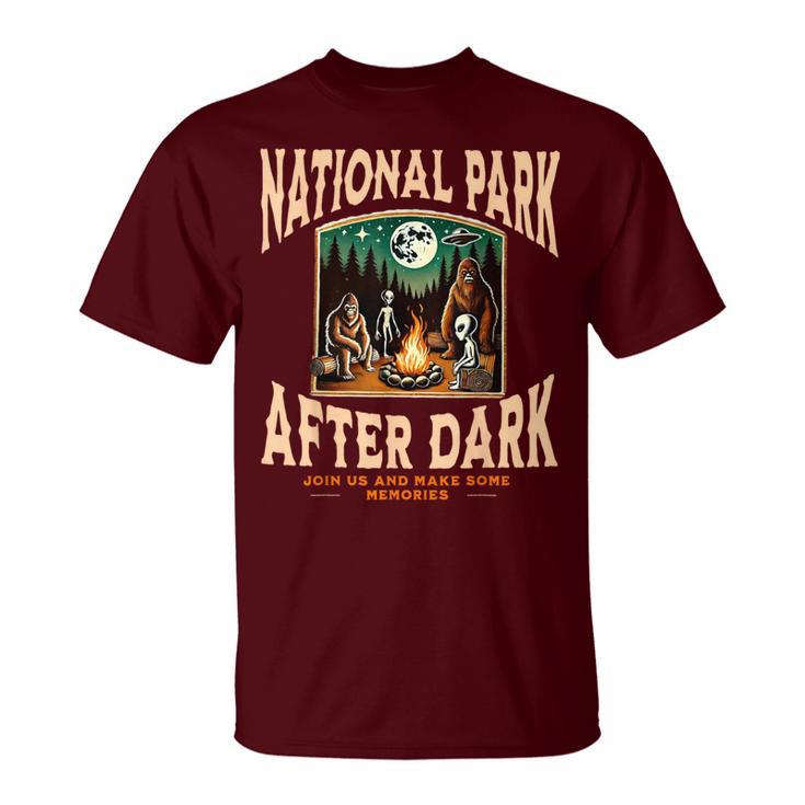 National Park After Dark Alien Bigfoot Campfire T-Shirt