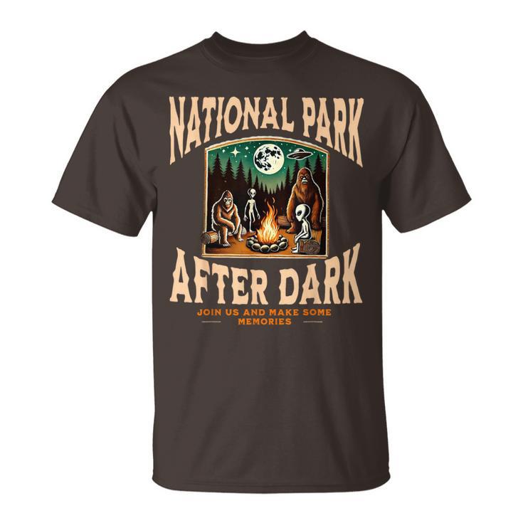 National Park After Dark Alien Bigfoot Campfire T-Shirt