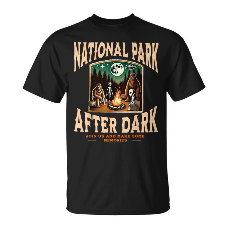 National Park After Dark Alien Bigfoot Campfire T-Shirt