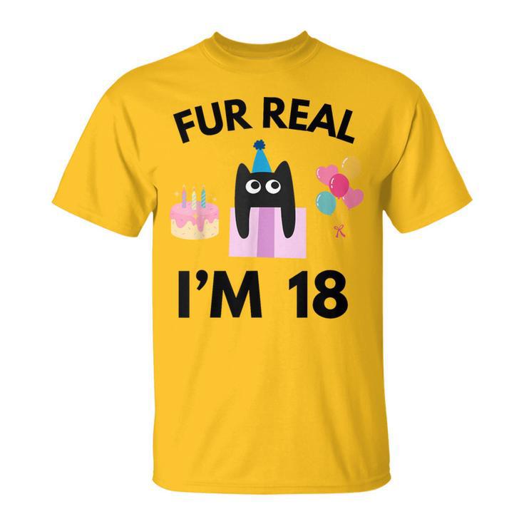 Fur Real Cat Birthday 18 Years Old Cat Lover 18Th B-Day T-Shirt
