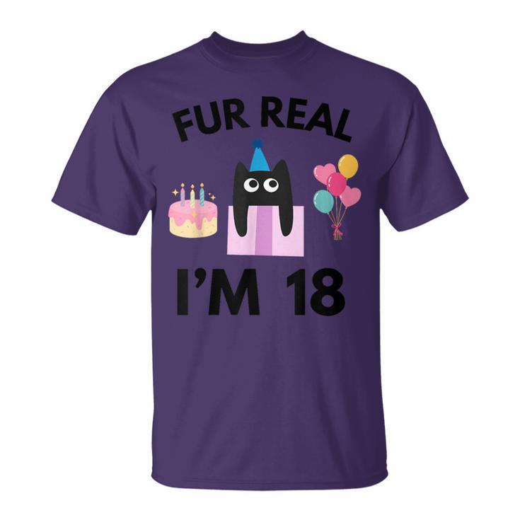 Fur Real Cat Birthday 18 Years Old Cat Lover 18Th B-Day T-Shirt
