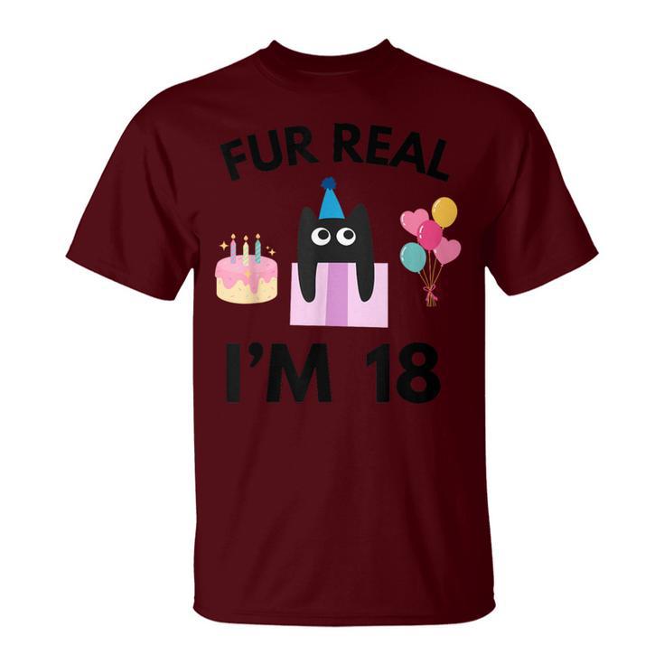 Fur Real Cat Birthday 18 Years Old Cat Lover 18Th B-Day T-Shirt