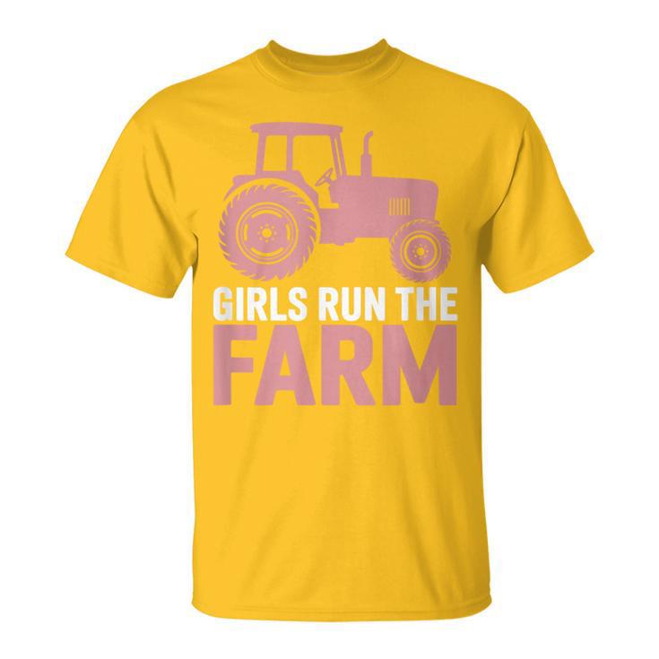 Girls Run The Farm Pink Farm Tractor Girl Women T-Shirt