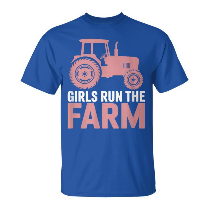Girls Run The Farm Pink Farm Tractor Girl Women T-Shirt
