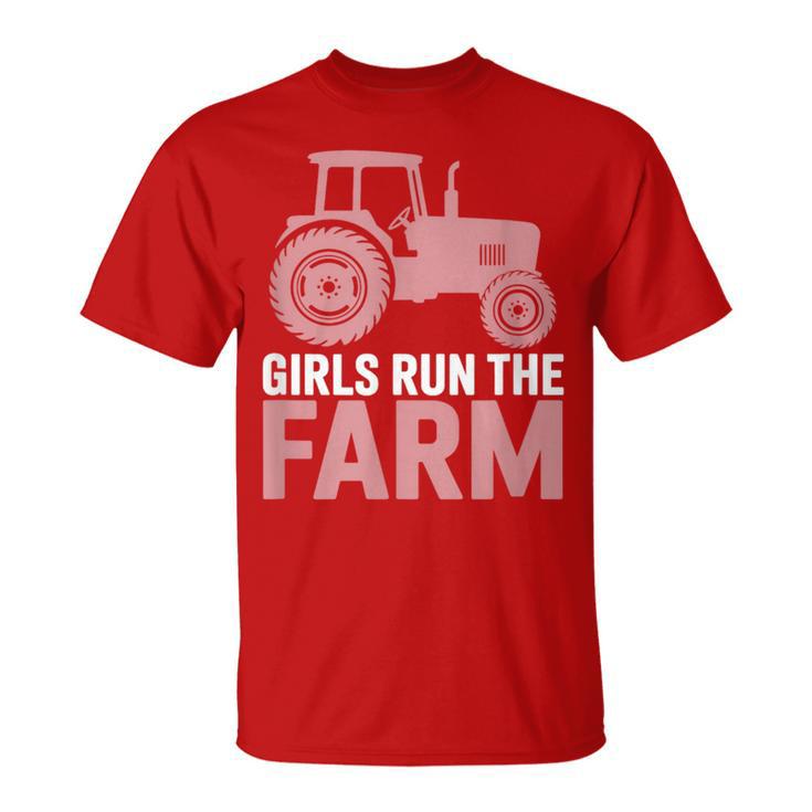 Girls Run The Farm Pink Farm Tractor Girl Women T-Shirt