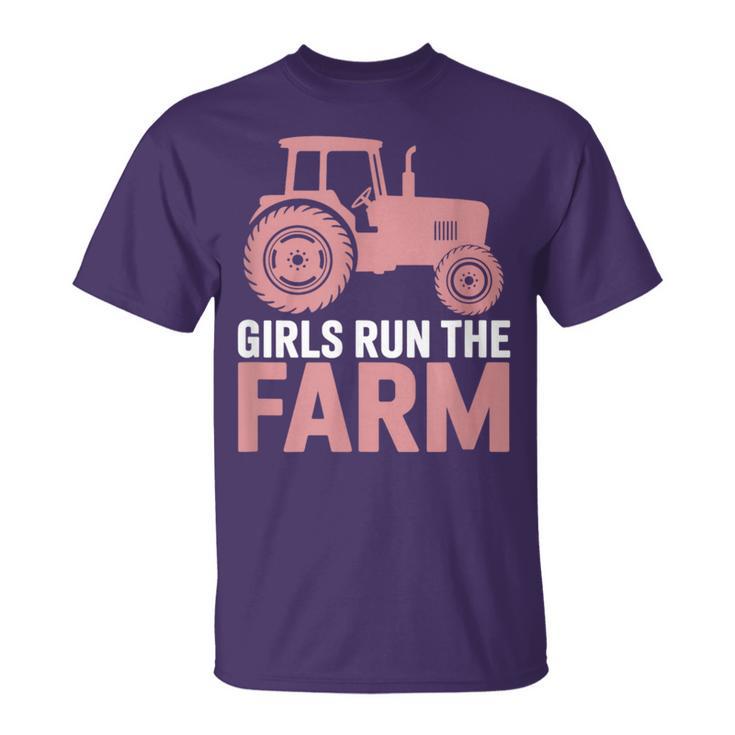 Girls Run The Farm Pink Farm Tractor Girl Women T-Shirt