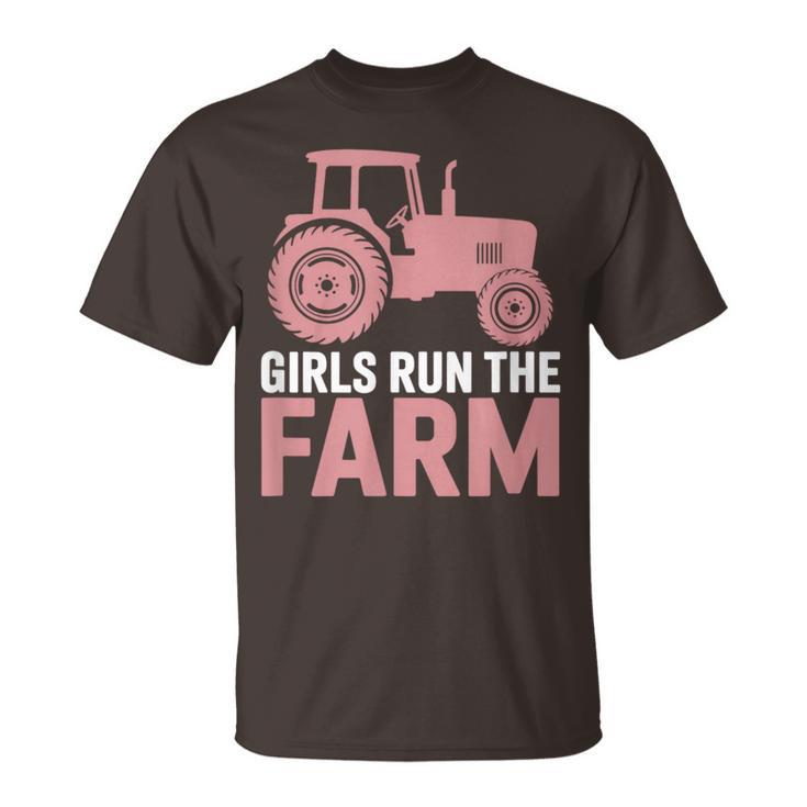 Girls Run The Farm Pink Farm Tractor Girl Women T-Shirt