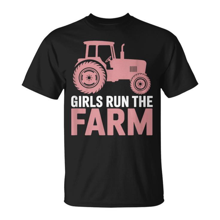 Girls Run The Farm Pink Farm Tractor Girl Women T-Shirt