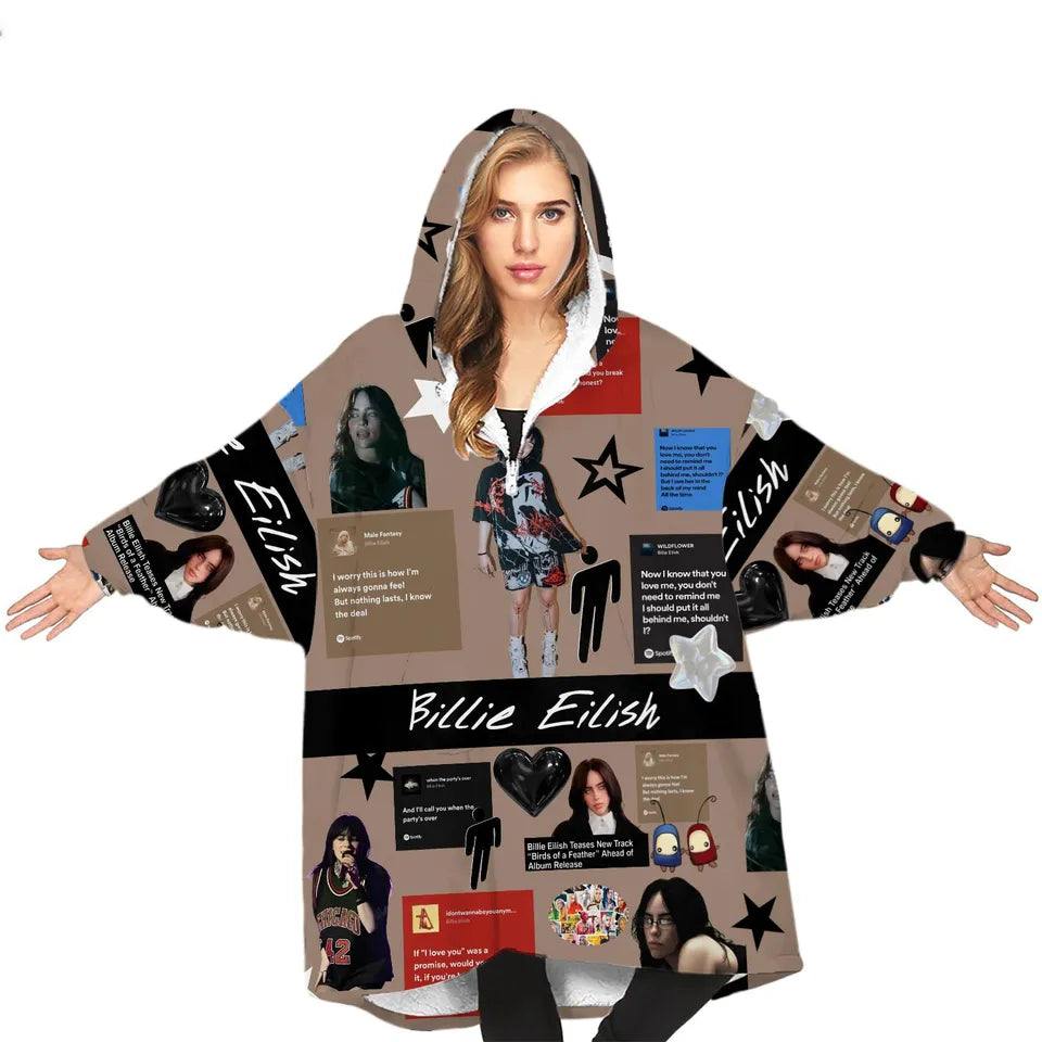 Hit Me Hard and Soft Hooded Blanket, Christmas Billie Eilish version Wearable Blanket