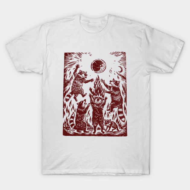 Vintage Raccoon bonfire Shirt, Retro T-Shirt, Retro 90s Linocut TShirt, Funny Gag Gift Tee, Trash Creatures Meme T-Shirt