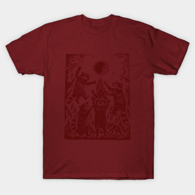 Vintage Raccoon bonfire Shirt, Retro T-Shirt, Retro 90s Linocut TShirt, Funny Gag Gift Tee, Trash Creatures Meme T-Shirt