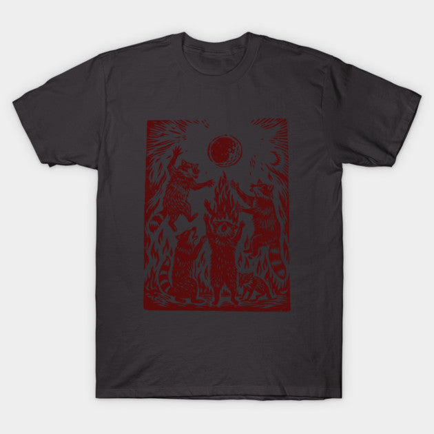 Vintage Raccoon bonfire Shirt, Retro T-Shirt, Retro 90s Linocut TShirt, Funny Gag Gift Tee, Trash Creatures Meme T-Shirt
