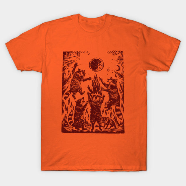 Vintage Raccoon bonfire Shirt, Retro T-Shirt, Retro 90s Linocut TShirt, Funny Gag Gift Tee, Trash Creatures Meme T-Shirt