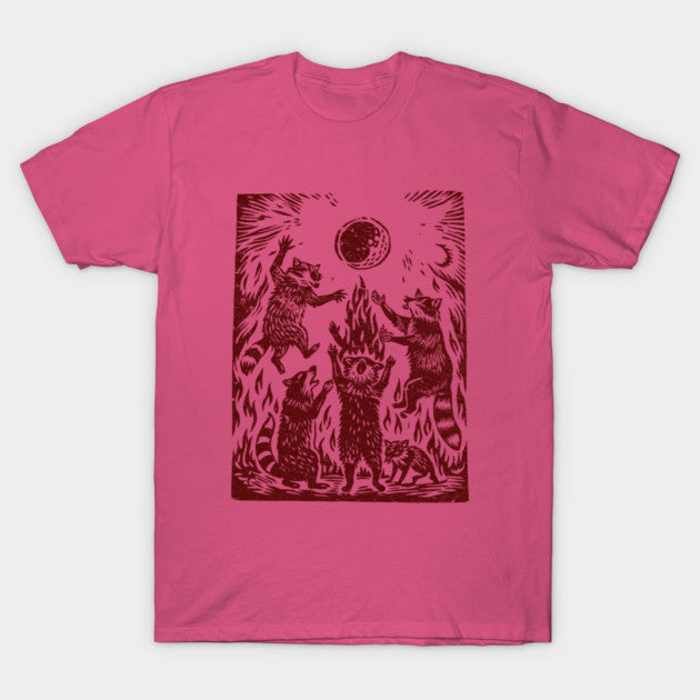 Vintage Raccoon bonfire Shirt, Retro T-Shirt, Retro 90s Linocut TShirt, Funny Gag Gift Tee, Trash Creatures Meme T-Shirt