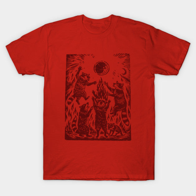 Vintage Raccoon bonfire Shirt, Retro T-Shirt, Retro 90s Linocut TShirt, Funny Gag Gift Tee, Trash Creatures Meme T-Shirt