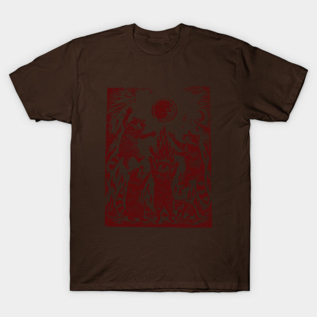 Vintage Raccoon bonfire Shirt, Retro T-Shirt, Retro 90s Linocut TShirt, Funny Gag Gift Tee, Trash Creatures Meme T-Shirt