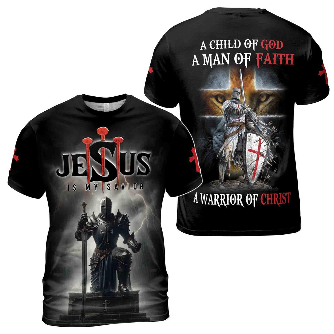 Jesus Is My Savior Knight Of Christ Grunge Men's 3D T-Shirt S-5XL