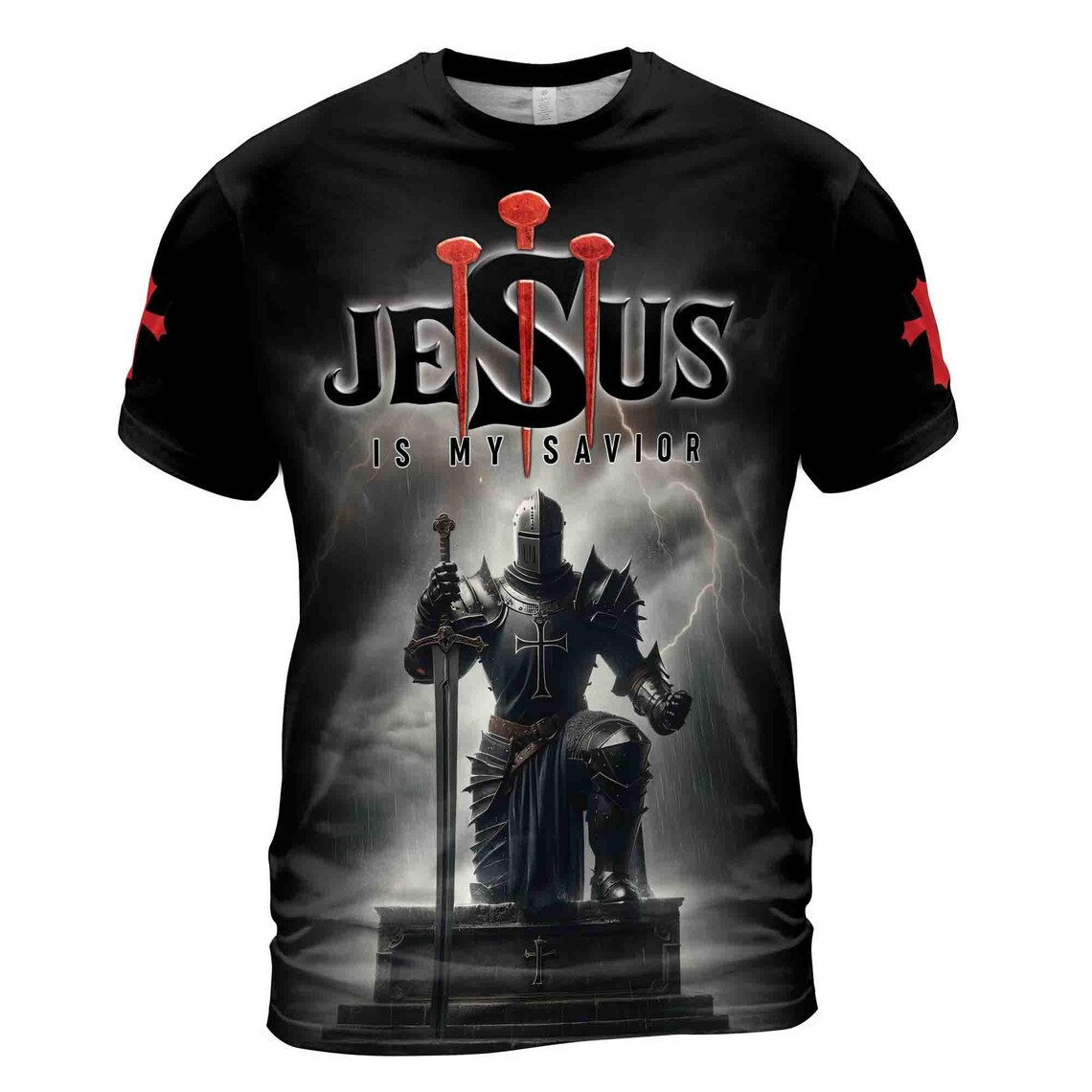 Jesus Is My Savior Knight Of Christ Grunge Men's 3D T-Shirt S-5XL